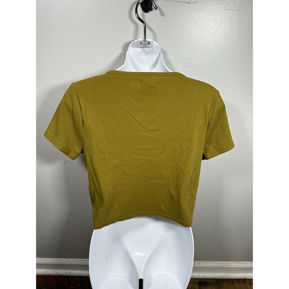 Madewell Green Ribbed Henley High Crop T Shirt Size L - Picture 4 of 7